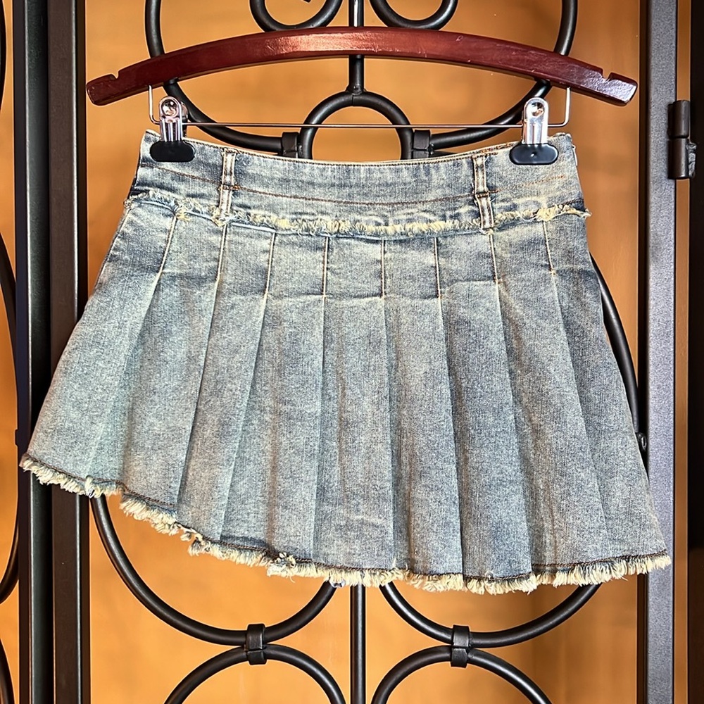 AELFRIC EDEN Fringe Washed Denim Skirt